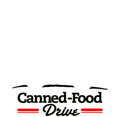 Moving grocery cart, with "Canned-Food Drive" indicated below.