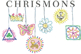 "Chrismons" with pics of chrismons hanging down from the word.