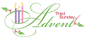 "Third Sunday in Advent" with three candles lit